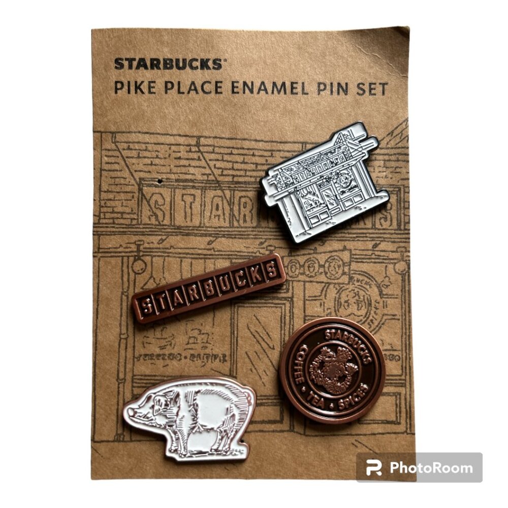 Starbucks Pike Place First Store Original Logo Pin Enamel Set